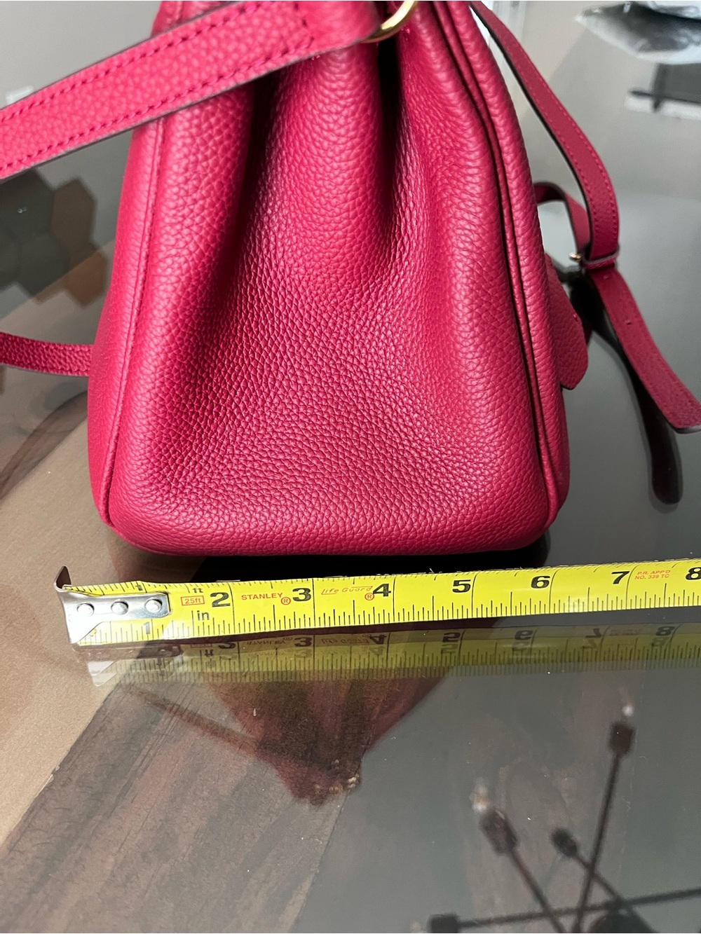 Red Structured Top-Handle Purse with Gold Hardware Birkin Inspired - Picture 5 of 5